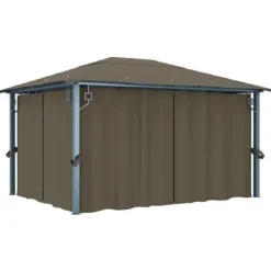 vidaXL pavillon med gardin + LED-lyskæde 400x300 cm aluminium gråbrun - Festtelte & havepavilloner