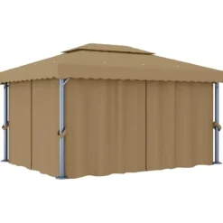 vidaXL pavillon med gardin 4x3 m aluminium gråbrun - Festtelte & havepavilloner