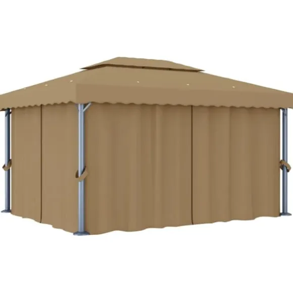 vidaXL pavillon med gardin 4x3 m aluminium gråbrun - Festtelte & havepavilloner