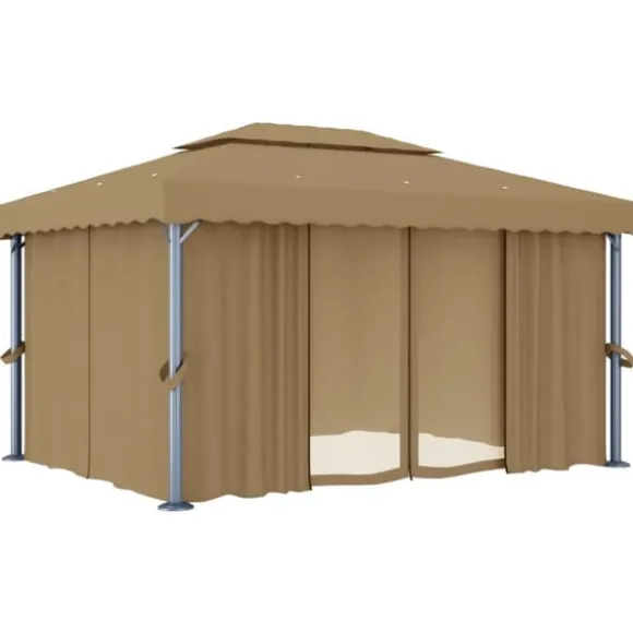 vidaXL pavillon med gardin 4x3 m aluminium gråbrun - Festtelte & havepavilloner
