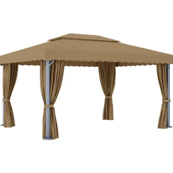 vidaXL pavillon med gardin 4x3 m aluminium gråbrun - Festtelte & havepavilloner