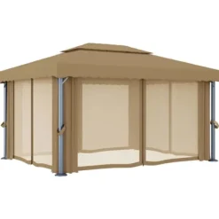 vidaXL pavillon med gardin 4x3 m aluminium gråbrun - Festtelte & havepavilloner