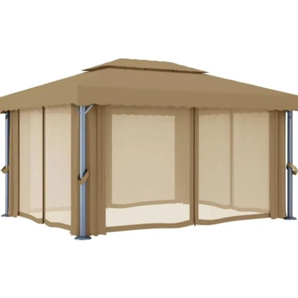 vidaXL pavillon med gardin 4x3 m aluminium gråbrun - Festtelte & havepavilloner