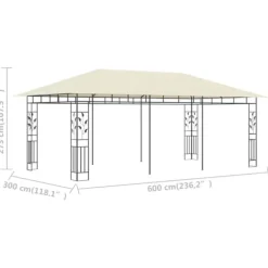 vidaXL pavillon med myggenet 6x3x2,73 cm cremefarvet - Festtelte & havepavilloner