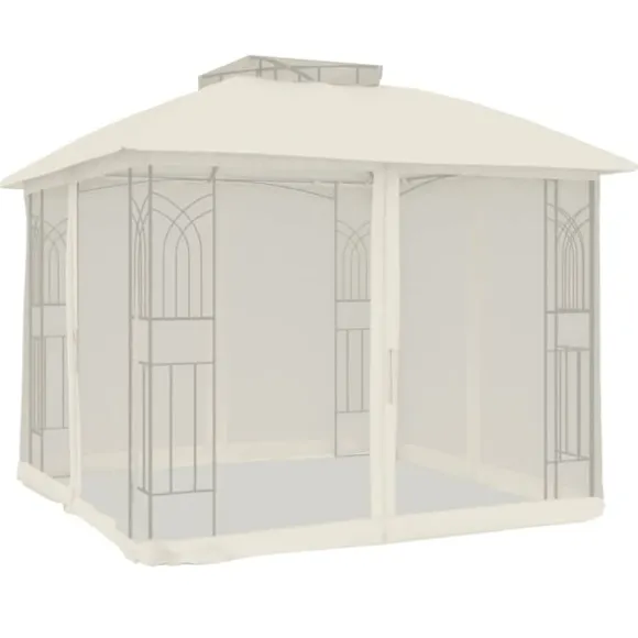 vidaXL pavillon 2,94x2,94 m dobbelt tag + meshvægge stål cremefarvet