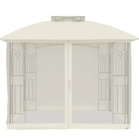 vidaXL pavillon 2,94x2,94 m dobbelt tag + meshvægge stål cremefarvet