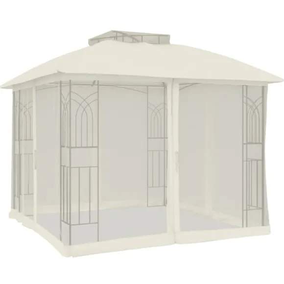 vidaXL pavillon 2,94x2,94 m dobbelt tag + meshvægge stål cremefarvet