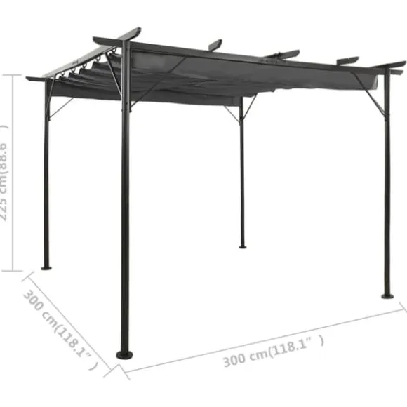 vidaXL pergola med sammenrulleligt tag 3x3 m 180 g/m² antracitgrå - Havebuer, espalierer & pergolaer