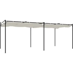 vidaXL pergola med sammenrulleligt tag 589x292x230 cm cremefarvet - Festtelte & havepavilloner