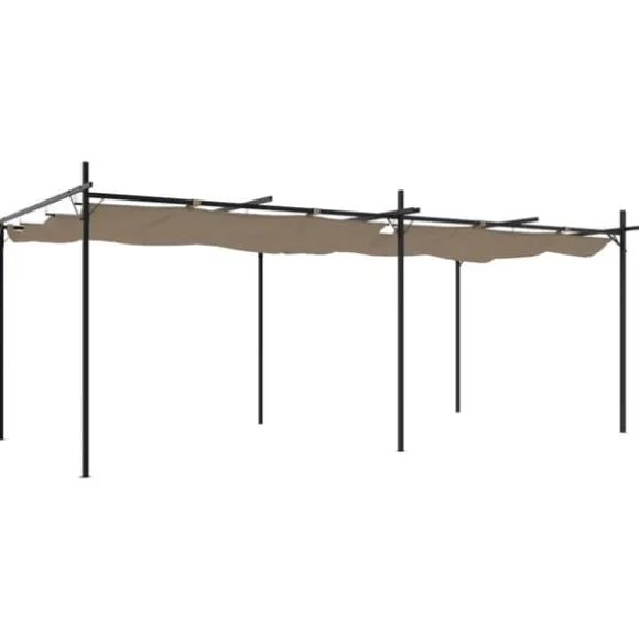vidaXL pergola med sammenrulleligt tag 589x292x230 cm gråbrun - Festtelte & havepavilloner