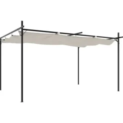 vidaXL pergola med sammenrulleligt tag 395x292x230 cm cremefarvet - Festtelte & havepavilloner