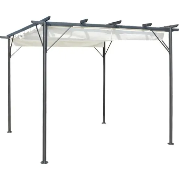 vidaXL pergola med tilbagetrækkeligt tag 3x3 m stål cremefarvet - Havebuer, espalierer & pergolaer