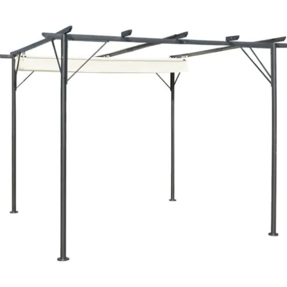 vidaXL pergola med tilbagetrækkeligt tag 3x3 m stål cremefarvet - Havebuer, espalierer & pergolaer