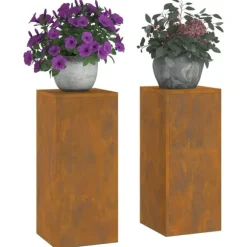 vidaXL Planteholdere 2 pcs Rusten 24 x 24 x 55 cm Forvitret stål