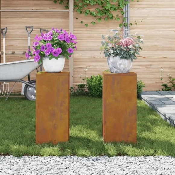 vidaXL Planteholdere 2 pcs Rusten 24 x 24 x 55 cm Forvitret stål