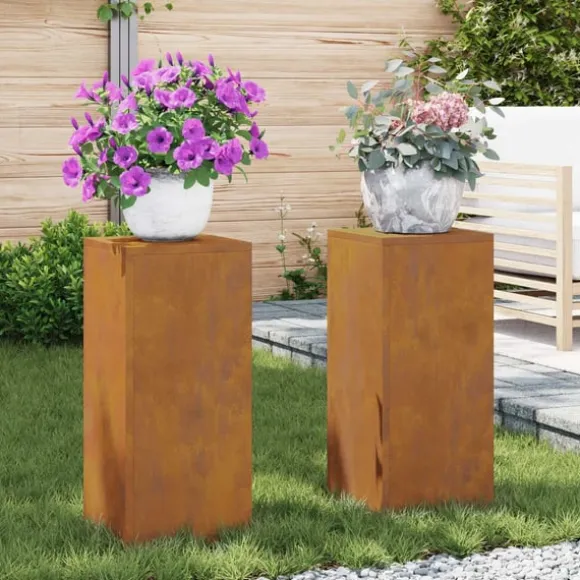 vidaXL Planteholdere 2 pcs Rusten 24 x 24 x 55 cm Forvitret stål