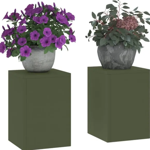 vidaXL Planteholdere 2 pcs Olivengrøn 24 x 24 x 35 cm Stål