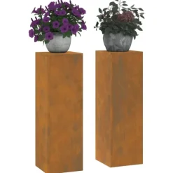 vidaXL Planteholdere 2 pcs Rusten 24 x 24 x 75 cm Forvitret stål