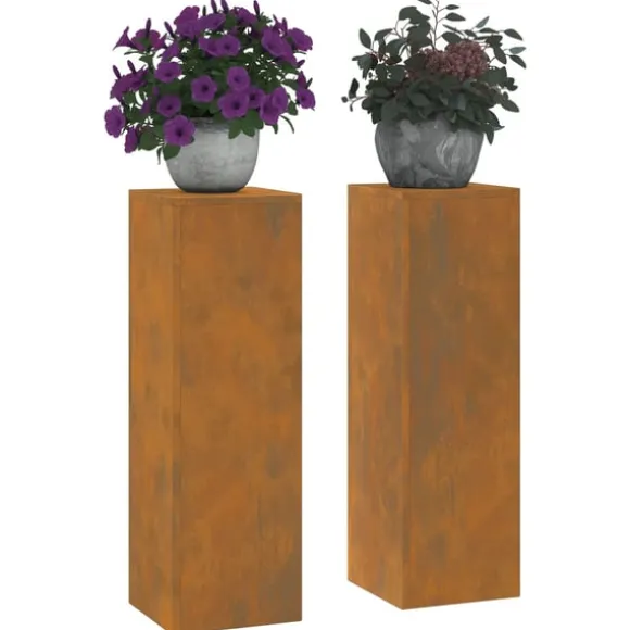 vidaXL Planteholdere 2 pcs Rusten 24 x 24 x 75 cm Forvitret stål