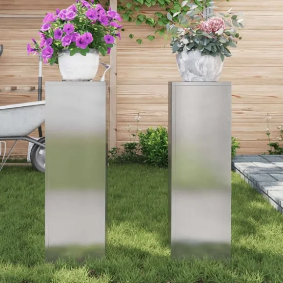 vidaXL Planteholdere 2 pcs Sølv 24 x 24 x 75 cm Rustfrit stål