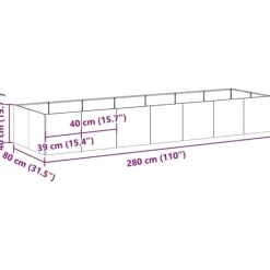 vidaXL plantekasse rustfarvet 280x80x40 cm forvitringsstål