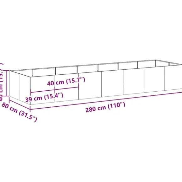 vidaXL plantekasse rustfarvet 280x80x40 cm forvitringsstål