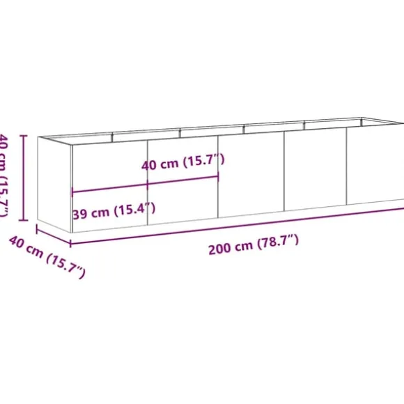 vidaXL plantekasse sort 200x40x40 cm koldvalset stål
