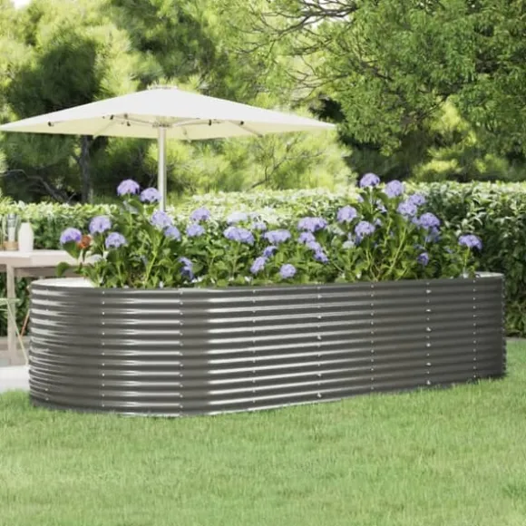 vidaXL plantekasse 291x140x68 cm pulverlakeret stål grå - Plantekrukker