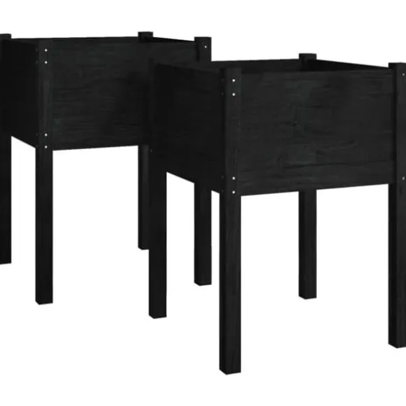 vidaXL plantekasser 2 stk. 50x50x70 cm massivt fyrretræ sort - Plantekrukker