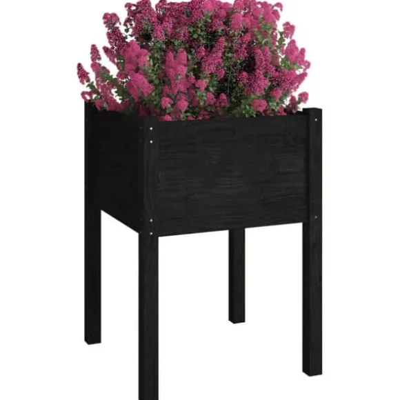 vidaXL plantekasser 2 stk. 50x50x70 cm massivt fyrretræ sort - Plantekrukker