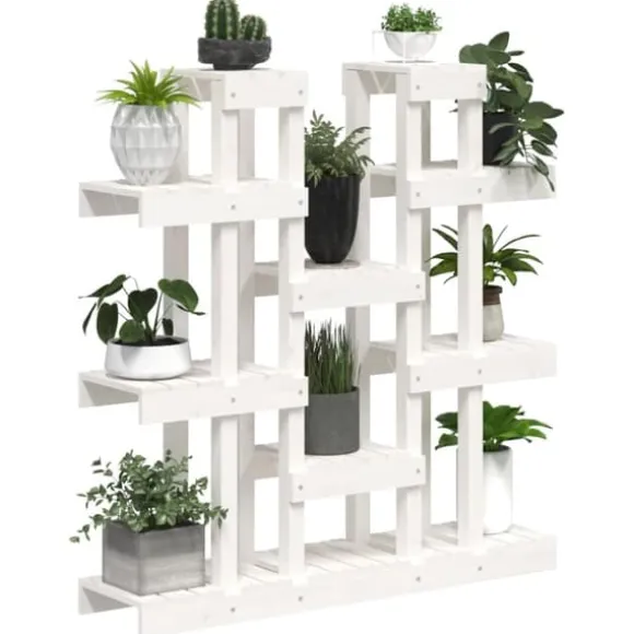 vidaXL plantestativ 104,5x25x109,5 cm massivt fyrretræ hvid - Planteborde