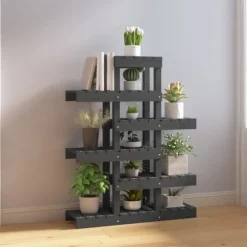 vidaXL plantestativ 85x25x109,5 cm massivt fyrretræ grå - Planteborde