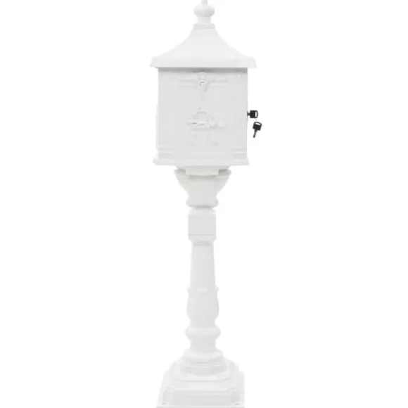 vidaXL postkasse med piedestal aluminium vintagestil rustbestandig hvid - Postkasser