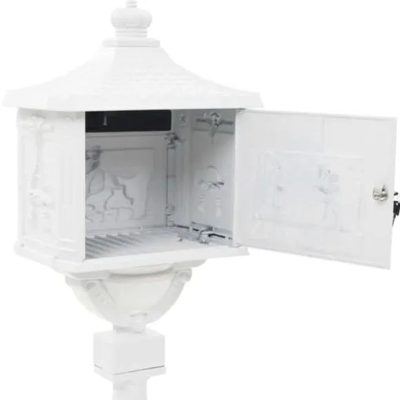 vidaXL postkasse med piedestal aluminium vintagestil rustbestandig hvid - Postkasser