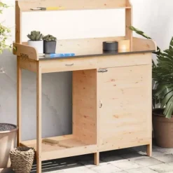 vidaXL pottebænk med skab 110,5x45x124,5 cm massivt grantræ - Planteborde