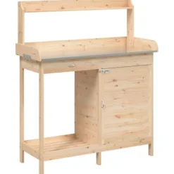 vidaXL pottebænk med skab 110,5x45x124,5 cm massivt grantræ - Planteborde