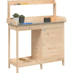 vidaXL pottebænk med skab 110,5x45x124,5 cm massivt grantræ - Planteborde