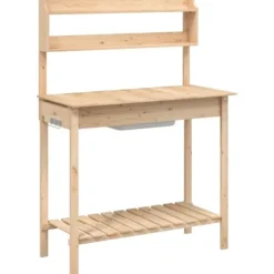 vidaXL pottebænk med vask 147,5x44x139,5 cm massivt grantræ - Planteborde