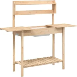 vidaXL pottebænk med vask 147,5x44x139,5 cm massivt grantræ - Planteborde