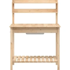 vidaXL pottebænk med vask 147,5x44x139,5 cm massivt grantræ - Planteborde