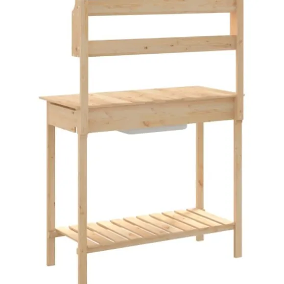 vidaXL pottebænk med vask 147,5x44x139,5 cm massivt grantræ - Planteborde