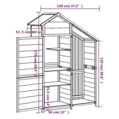 vidaXL redskabsskur til haven 120x53,5x170 cm massivt fyrretræ brun - Skure & Redskabsskure