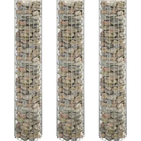 vidaXL rundt gabion-havebede 3 stk. Ø30x150 cm galvaniseret stål - Plantekrukker
