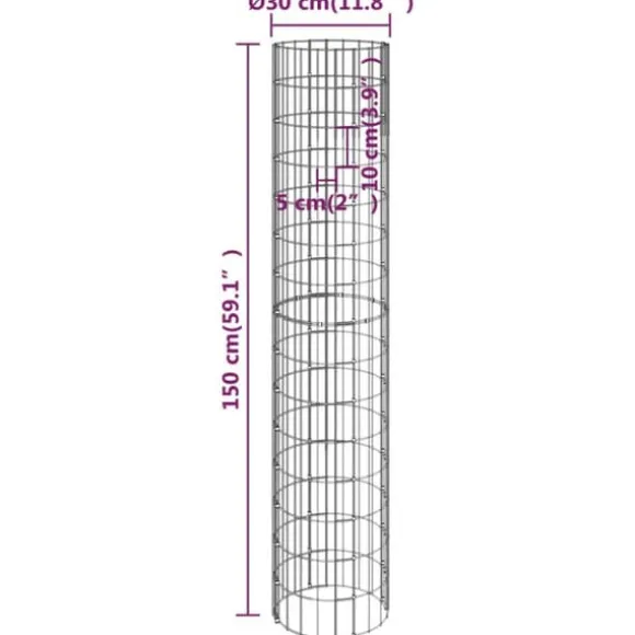 vidaXL rundt gabion-havebede 3 stk. Ø30x150 cm galvaniseret stål - Plantekrukker
