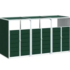 vidaXL skraldespandsskjuler 216x81x115 cm 3 rum stål grøn
