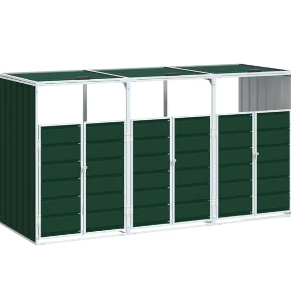 vidaXL skraldespandsskjuler 216x81x115 cm 3 rum stål grøn