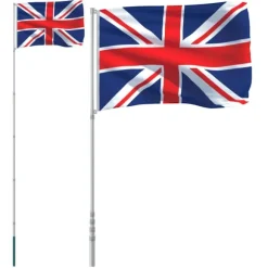 vidaXL Storbritannien flag og flagstang 5,55 m aluminium