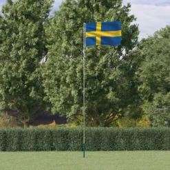 vidaXL Sverige flag og flagstang 5,55 m aluminium - Flag & vimpler