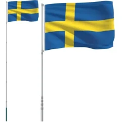 vidaXL Sverige flag og flagstang 5,55 m aluminium - Flag & vimpler