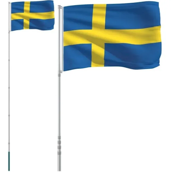 vidaXL Sverige flag og flagstang 5,55 m aluminium - Flag & vimpler